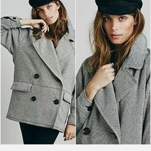 Free People Womens Oversized Peacoat XS Gray Black Double Breasted